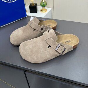 Birkenstock Boston Clog Suede Sandal Taupe